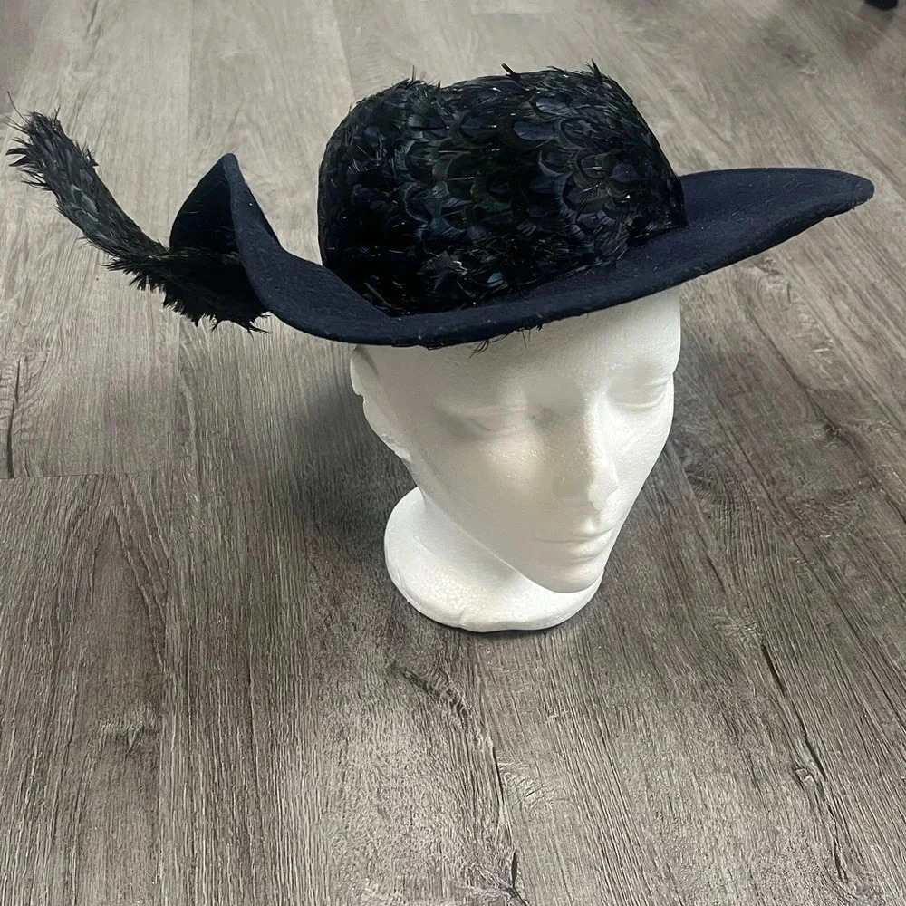 Jack McConnell Vintage Doeskin Exotic Felt 100% Wool Feathered Couture Hat - Picture 3 of 16